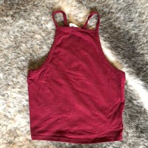 Red LA Hearts High Neck Crop Top